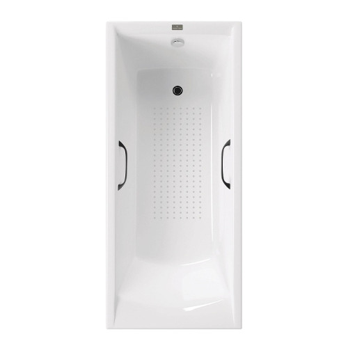 Чугунная ванна Vinsent Veron Devon 175x70 VDV1757045H/VH0012BL-AS цвет Белый с квадратными черными матовыми ручками и антискользящим покрытием