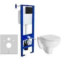 Комплект унитаза Berges Gamma 081105 с инсталляцией Berges Atom 410 040340 с сиденьем Микролифт и Черной матовой клавишей смыва