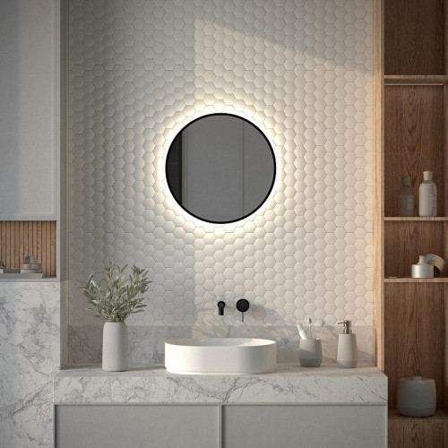 Зеркало Defesto Aura 50х50 DF 2982 с подсветкой 12W-4500K/Без выключателя/Нейтральный белый свет/Черная рама