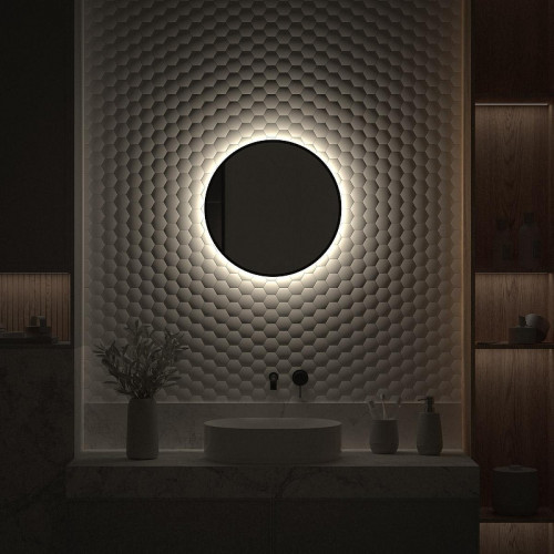 Зеркало Defesto Aura 50х50 DF 2982 с подсветкой 12W-4500K/Без выключателя/Нейтральный белый свет/Черная рама