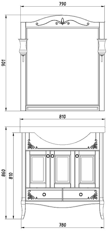 Комплект мебели для ванной ASB-Woodline Салерно 80 969601 цвет Антикварный орех