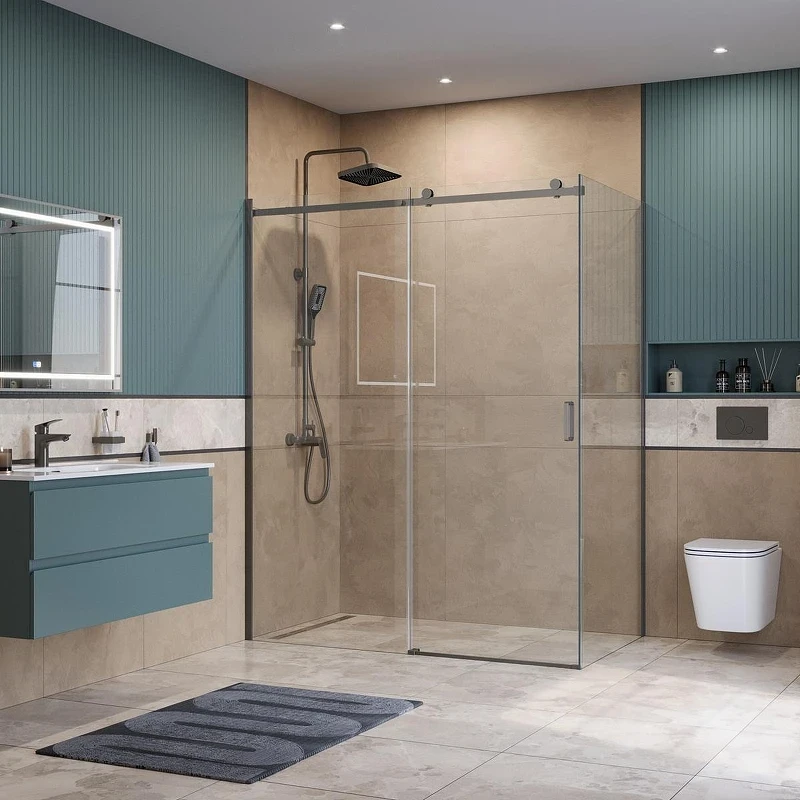 Душевой уголок BelBagno Soft Close-2 160x80 SOFT_CLOSE-2-AH-1-160/80-C-GM профиль Оружейная сталь стекло прозрачное