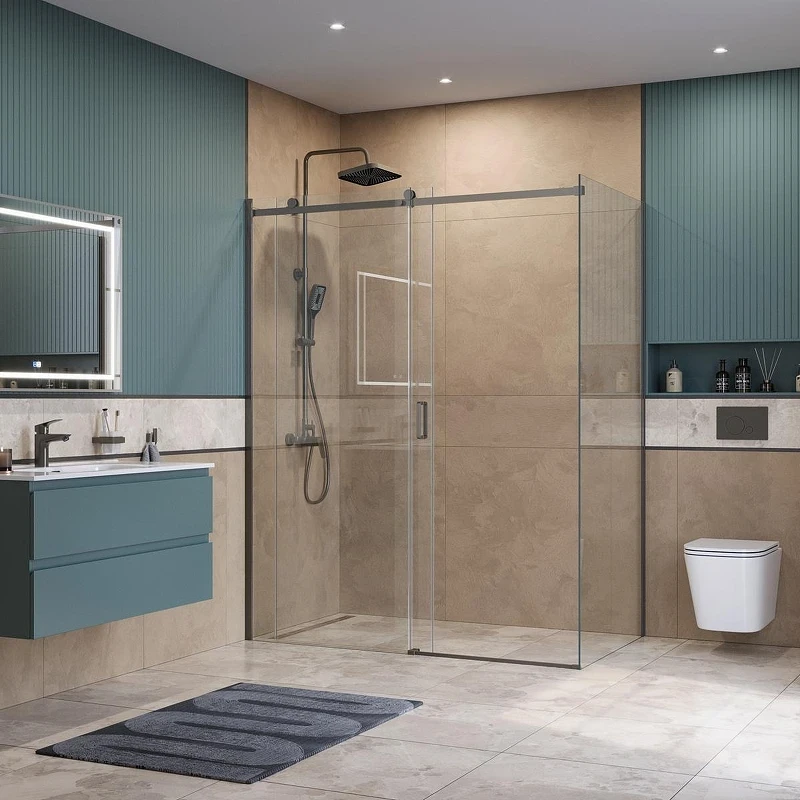 Душевой уголок BelBagno Soft Close-2 160x80 SOFT_CLOSE-2-AH-1-160/80-C-GM профиль Оружейная сталь стекло прозрачное