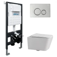 Комплект унитаза Abber Rechteck AC1201-AC0105-AC0121 с сиденьем Микролифт и клавишей смыва цвет Хром