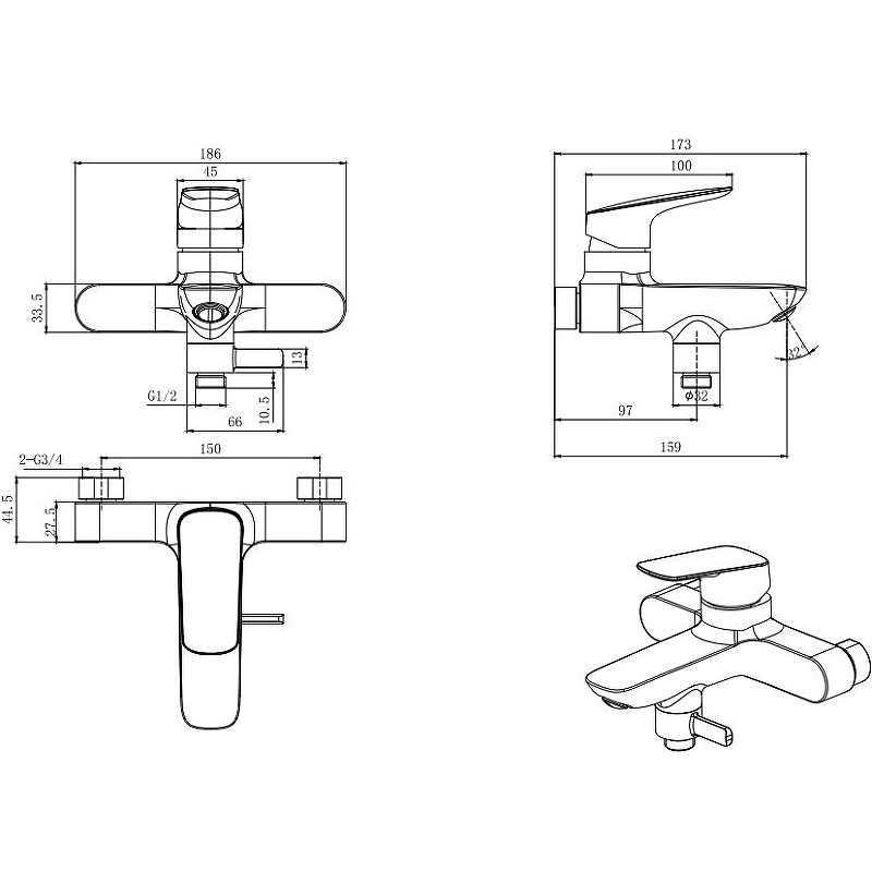 Комплект смесителей Aquatek Вега AQ1030MB Черный матовый латунь