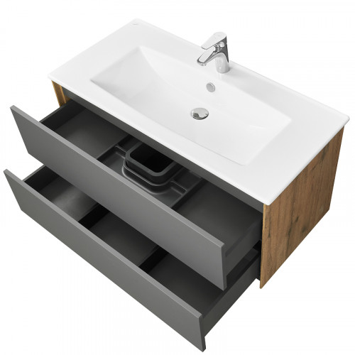 Тумба под раковину Aquaton Сохо 100 1A258201AJA00 подвесная Дуб веллингтон Графит софт МДФ / ЛДСП