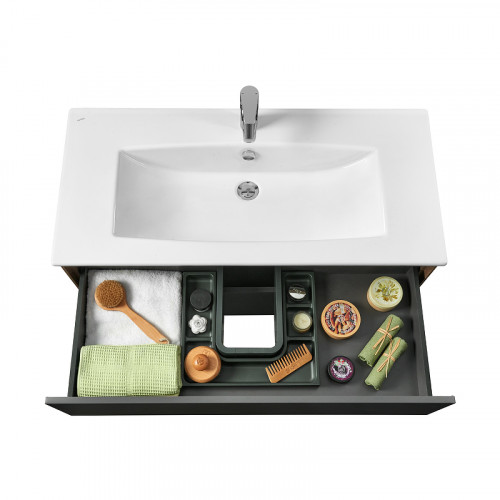 Тумба под раковину Aquaton Сохо 100 1A258201AJA00 подвесная Дуб веллингтон Графит софт МДФ / ЛДСП