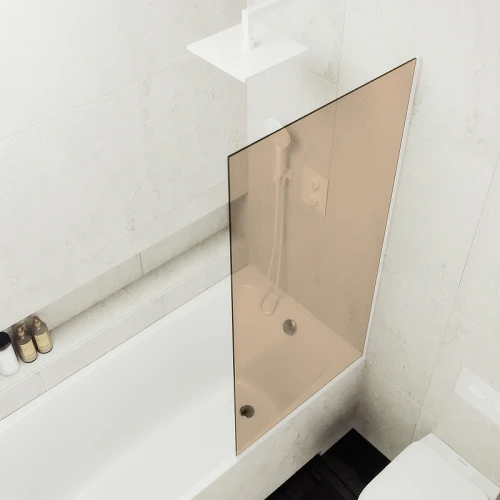 Шторка на ванну Maybah Glass MGV-70-1у 800x1400 в узком профиле Белый стекло бронзовое