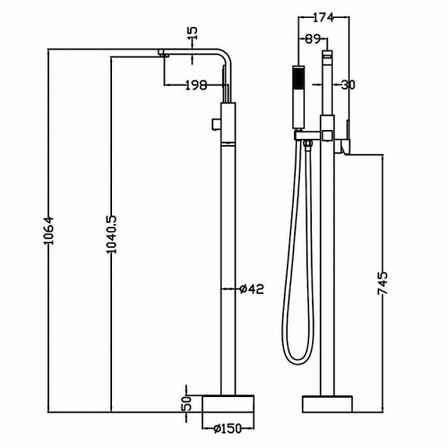 Смеситель для ванны Swedbe Spira 4005 Хром латунь на пол