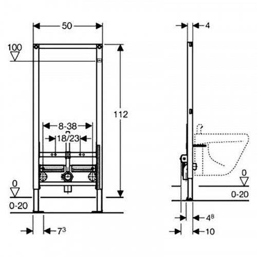 Инсталляция Geberit Duofix 111.520.00.1 для биде без угловых фитингов нержавеющая сталь