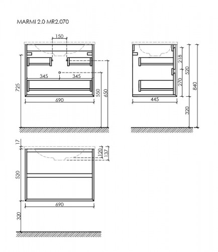 Тумба под раковину Sancos Marmi 2.0 70 MR2.070EG подвесная Дуб галифакс натуральный