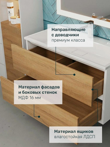 Тумба под раковину Uperwood Barsa 90 2937205251 подвесная цвет Белый матовый Дуб сонома