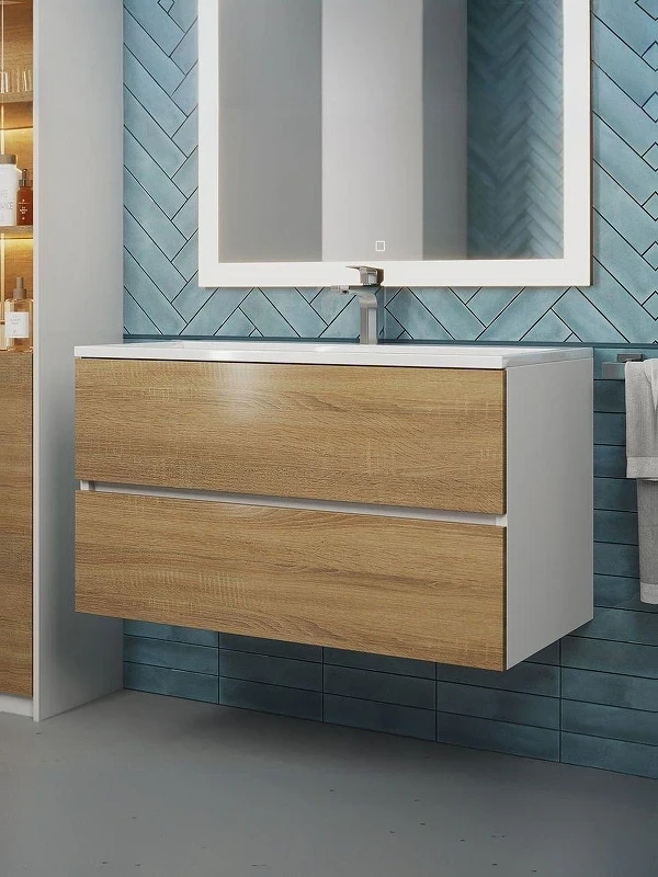 Тумба под раковину Uperwood Barsa 90 2937205251 подвесная цвет Белый матовый Дуб сонома