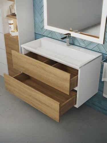 Тумба под раковину Uperwood Barsa 90 2937205251 подвесная цвет Белый матовый Дуб сонома