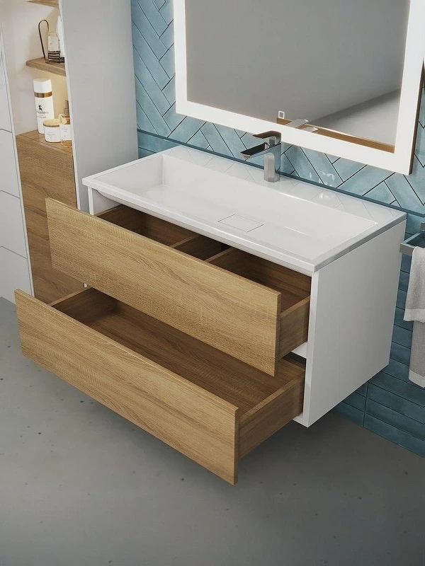 Тумба под раковину Uperwood Barsa 90 2937205251 подвесная цвет Белый матовый Дуб сонома