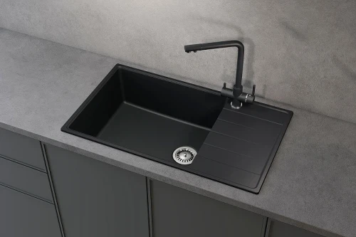Кухонная мойка Ulgran Quartz Prima 860-09 Асфальт искусственный камень (литьевой мрамор) встраиваемый