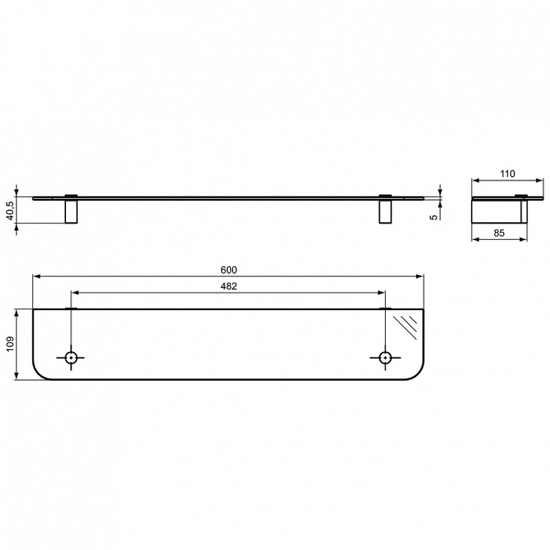 Стеклянная полка Ideal Standard Connect N1394AA Хром