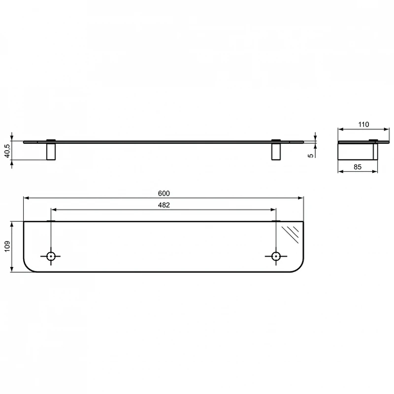 Стеклянная полка Ideal Standard Connect N1394AA Хром