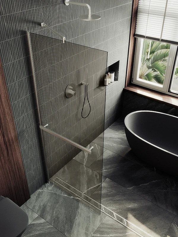 Душевая перегородка Maybah Glass MGD-721-5ш 690x1950 в широком профиле Хром матовый стекло бронзовое