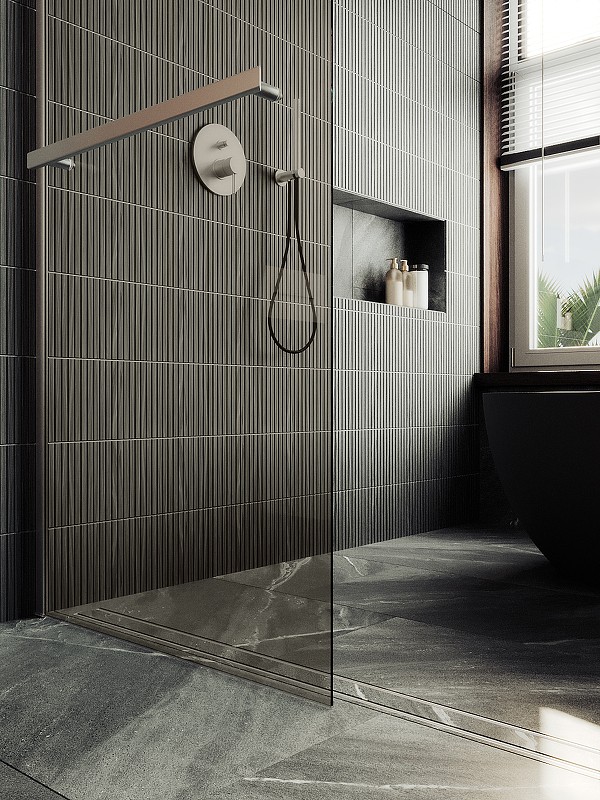Душевая перегородка Maybah Glass MGD-721-5ш 690x1950 в широком профиле Хром матовый стекло бронзовое