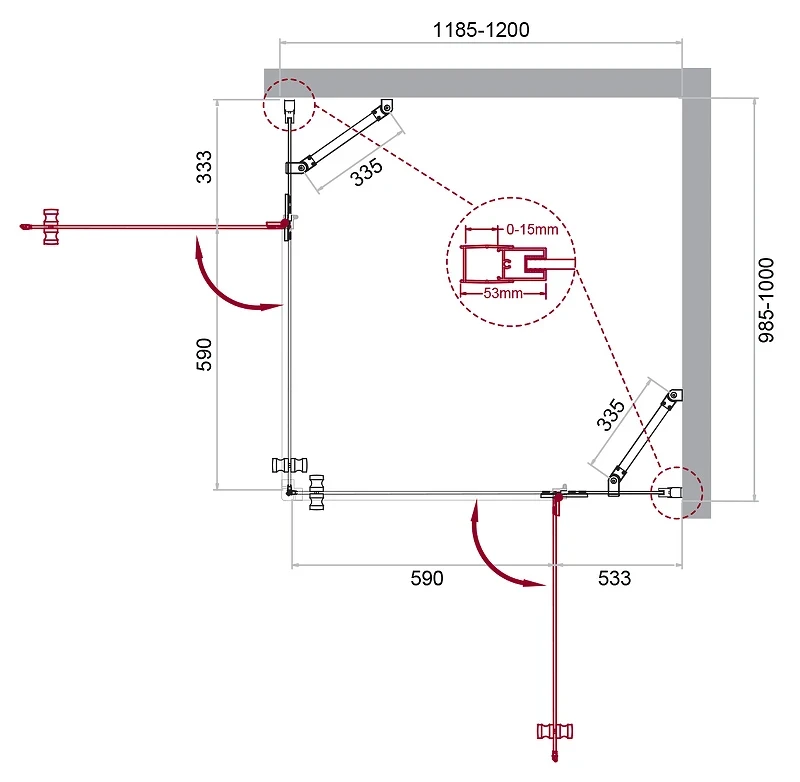 Душевой уголок BelBagno Kraft 120х100 KRAFT-AH-22-120/100-C-Cr-R профиль Хром стекло прозрачное