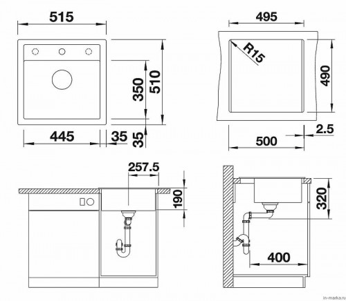 Кухонная мойка Blanco Dalago 5 518524 Белая искусственный камень (литьевой мрамор) встраиваемый