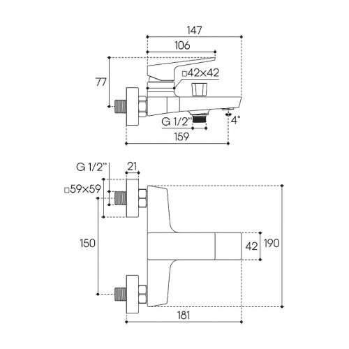 Смеситель для ванны Aqueduto Claro CLA0600 цвет Хром