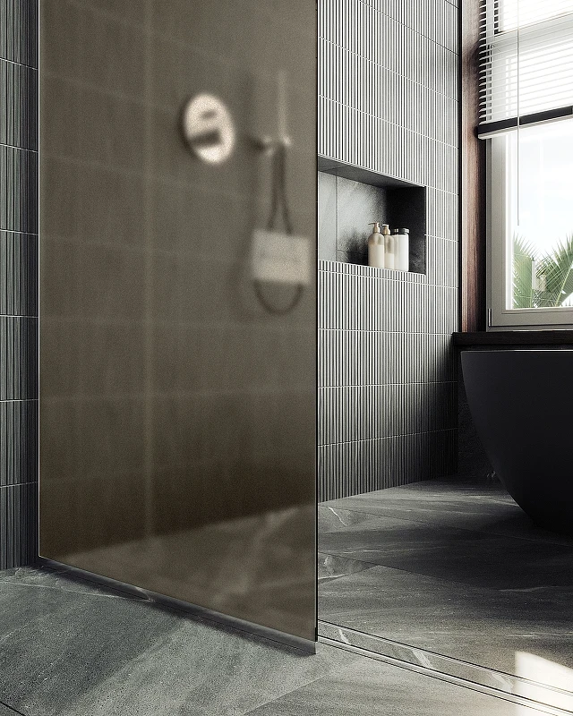 Душевая перегородка Maybah Glass MGD-692-5у 890x1950 в узком профиле Хром матовый стекло бронзовое матовое