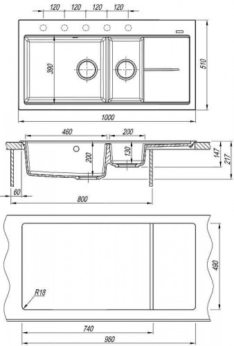 Кухонная мойка Florentina Россана-1000 20.335.E1000.107 Песочная искусственный камень (литьевой мрамор) встраиваемый