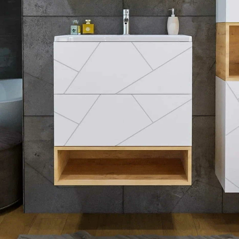 Тумба под раковину Бриклаер Кристалл 70 4627125415951 подвесная Белая МДФ / ЛДСП