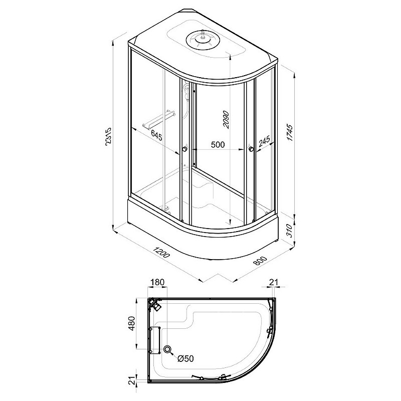 Душевая кабина Triton Коралл 120x80 В L Щ0000061819 без гидромассажа