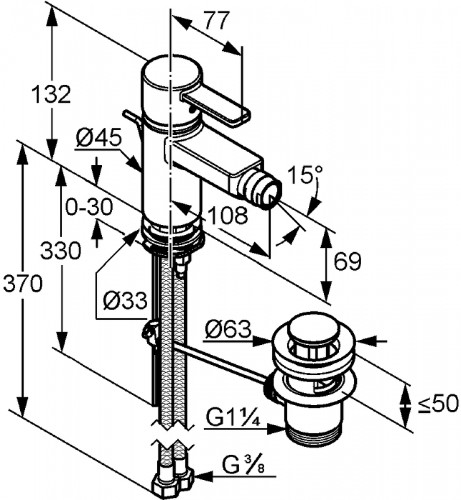 Смеситель для биде Kludi Zenta 385300575 Хром латунь
