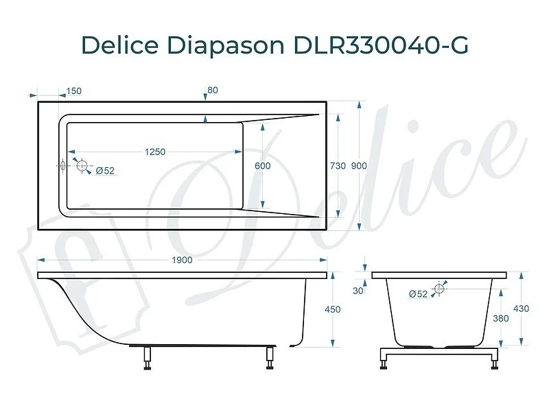 Ванна из искусственного камня Delice Diapason 190х90 DLR330040-G цвет Белый глянцевый