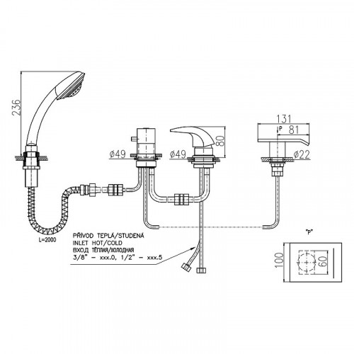 Смеситель на борт ванны Rav Slezak Dunaj D473.5PZ Золото латунь