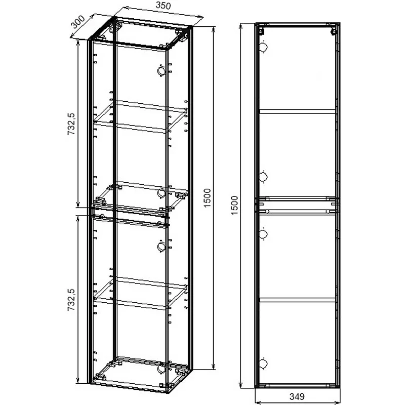 Шкаф пенал Vincea Chiara/Luka 35 VSC-2CL150TO подвесной T.Oak МДФ / ЛДСП