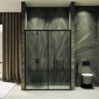 Душевая дверь Maybah Glass MGD-1280-6 1200x1950 раздвижная профиль Черный стекло сатиновое
