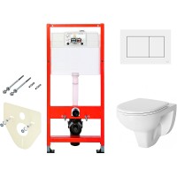 Комплект унитаза Damixa Jupiter DX77C1738SC с инсталляцией Tece Base 9400413 с сиденьем Микролифт и Белой клавишей смыва фарфор подвесной