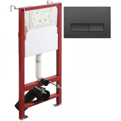 Комплект унитаза с инсталляцией Agger ATI06100+APB244 с сиденьем Микролифт и Черной матовой клавишей смыва фарфор подвесной