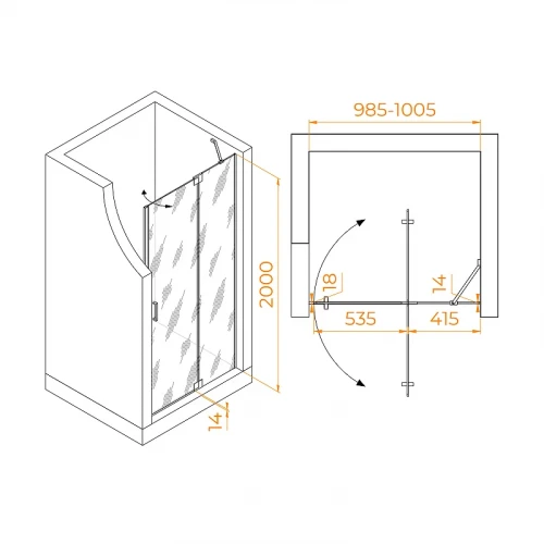 Душевая дверь RGW Hotel HO-014-B 100 350601410-14 профиль Черный стекло прозрачное