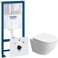 Комплект унитаза BelBagno Uno-Tor BB5177CH-TOR/SC с инсталляцией Grohe Rapid SL 38775001 с сиденьем Микролифт и клавишей смыва Хром фаянс подвесной