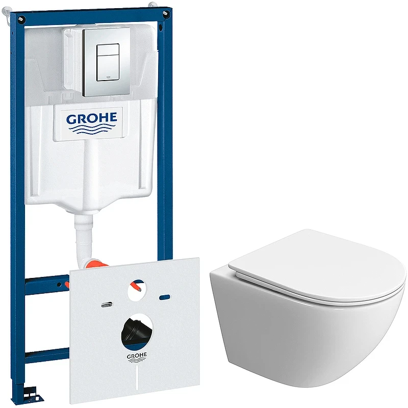 Комплект унитаза BelBagno Uno-Tor BB5177CH-TOR/SC с инсталляцией Grohe Rapid SL 38775001 с сиденьем Микролифт и клавишей смыва Хром фаянс подвесной