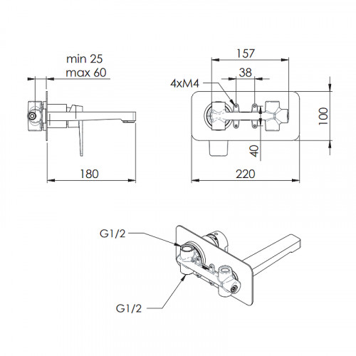Смеситель для раковины Remer Dream D15 Хром латунь встраиваемый