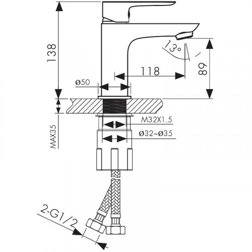Смеситель для раковины Kaiser Cezar 05011-2 Черный матовый латунь