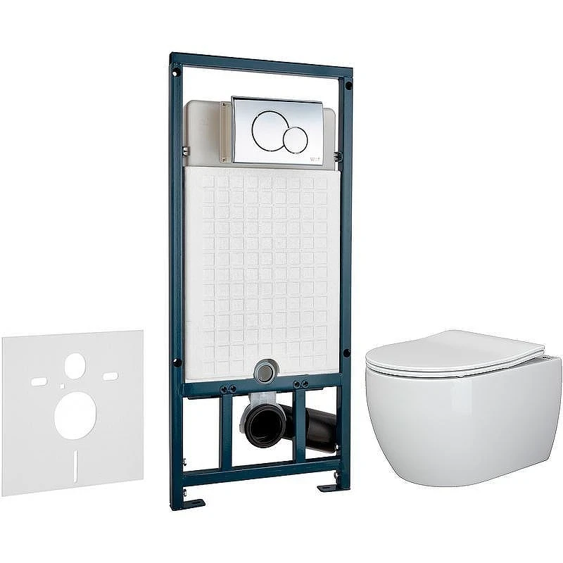 Унитаз с инсталляцией Ceramicanova Play CN3001 + WeltWasser WW Marberg 507 10000005949+10000005952 с сиденьем Микролифт с клавишей смыва Хром глянцевый