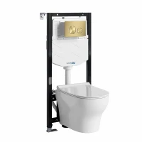Комплект унитаза с инсталляцией WasserKRAFT Aller 10TLT.010.ME.MG02.H001 цвет Белый с сиденьем Микролифт и клавишей смыва цвет Золото матовое