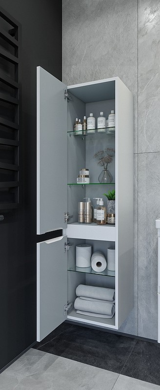 Шкаф пенал Caprigo Forte 35 L 36150L-SF027 подвесной Белый матовый МДФ / ЛДСП