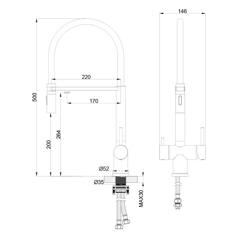 Смеситель для кухни Oliveeka K OL-458009-BG цвет Золото матовое