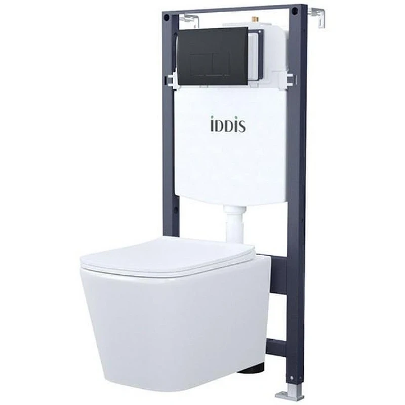 Унитаз с инсталляцией Iddis Basic BASBI02i73 с сиденьем Микролифт и Черной матовой клавишей смыва