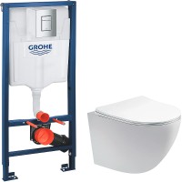 Комплект унитаза Aquatek Европа AQ1900-00 с инсталляцией Grohe Rapid SL 38772001 с сиденьем Микролифт и клавишей смыва Хром фарфор подвесной