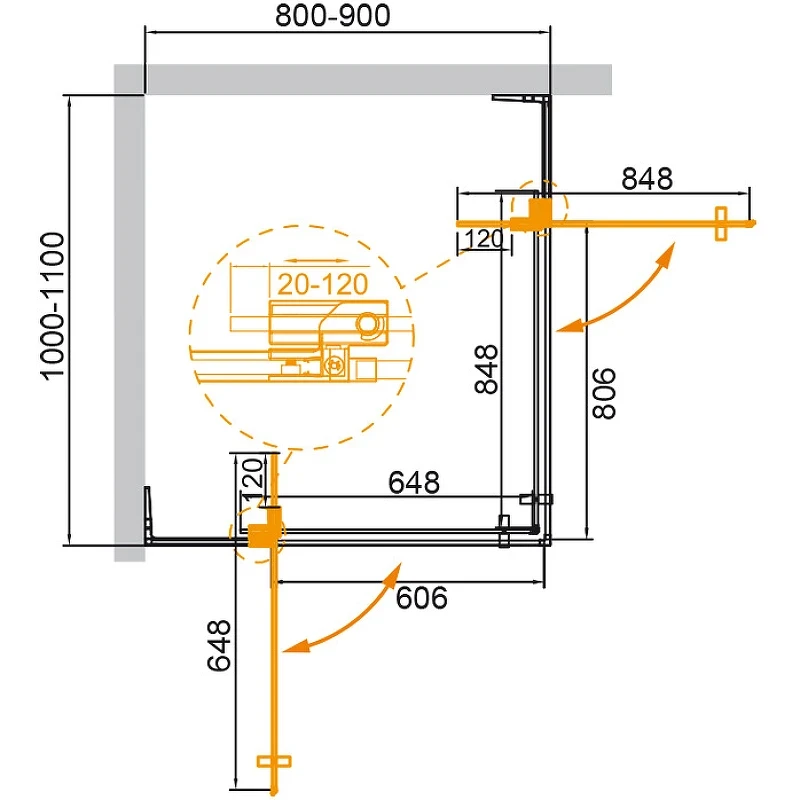Душевой уголок Cezares Slider 110х90 SLIDER-AH-2-80/90-100/110-BR-Cr профиль Хром стекло бронзовое